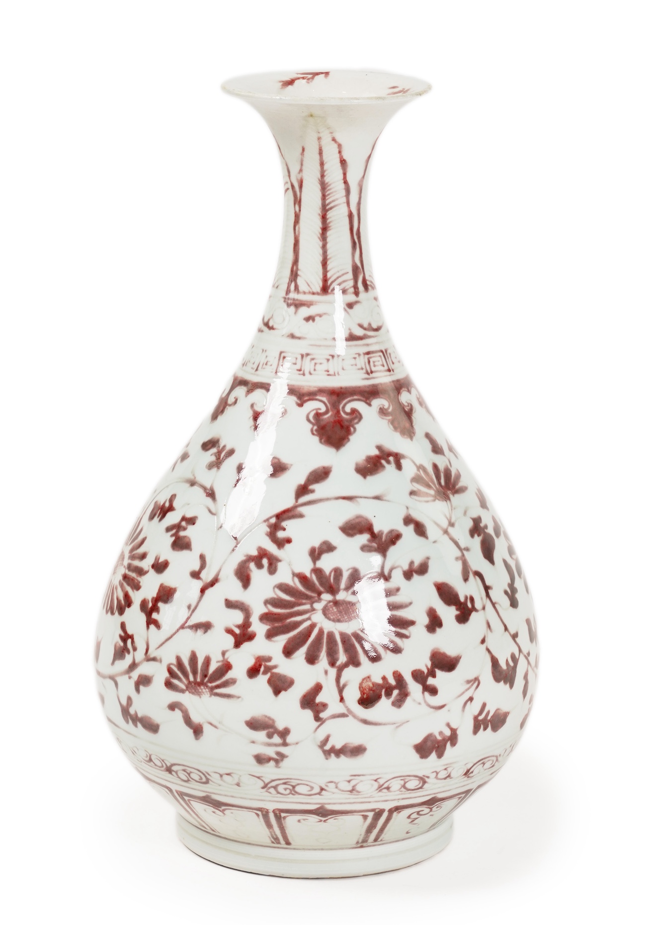 A Chinese underglaze copper red pear shaped vase, yuhuchunping